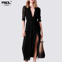 FBOL2015欧美大牌大码女装长袖长裙气质优雅雪纺春夏新款连衣裙
