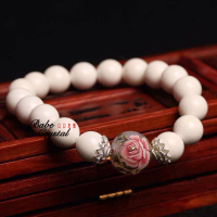 正品天然白砗磲手链 日本手绘彩珠 925纯银配件 圣诞礼物