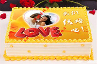 自己提供照片结婚照打印创意方形数码蛋糕北京蛋糕速递配送