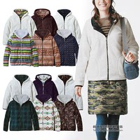 日本千系列 成人女装秋冬摇粒绒/羊羔绒双面穿加厚连帽卫衣外套