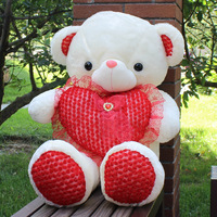 玫瑰抱心熊 毛绒玩具LOVE爱心熊 泰迪熊抱花熊生日布娃娃抱抱熊