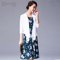 西悦2015夏季新款 七分袖雪纺开衫长款真丝女两件套连衣裙XY1081