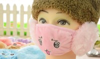韩国冬季保暖防护口罩耳罩二合一男女防雾霾成人儿童连带耳套批发