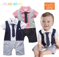 男婴儿0-1岁纯棉夏装绅士造型薄款连体衣 男宝宝满月百日周岁礼服