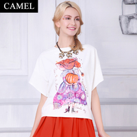 camel骆驼女装2015夏新欧美时尚宽松上衣卡通印花创意短袖T恤上衣