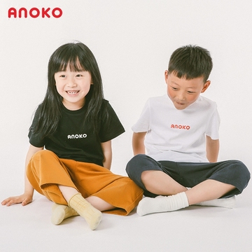 ANOKO日系童装男女童短袖T恤纯棉黑白T亲子装