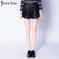 jessy line2015秋装新款 杰茜莱韩版气质百搭休闲打底PU皮短裤 女