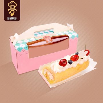 手提蛋糕卷盒包装盒波点开窗纸杯蛋糕甜点礼品盒蛋糕卷盒西点盒