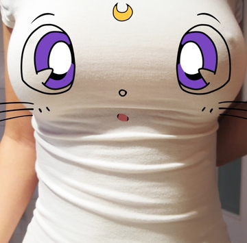 定制！包邮美少女战士可爱猫咪印花3D大胸修身弹力T恤短袖子女装