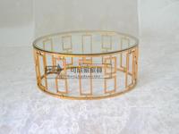 定制不锈钢椭圆茶几 创意镀金色钢化玻璃茶桌 时尚大圆台圆桌173