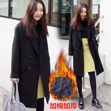 2017秋冬新款韩版黑色茧型毛呢外套女中长款加厚韩版呢子大衣学生