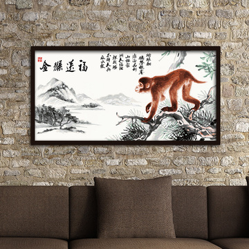 自油自画diy数字油画大幅中国风客厅书房手绘油画金猴送福包邮