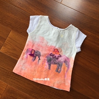 minikid house2015夏 小童女童宝宝棉麻大象拼接短袖T恤上衣0-3岁