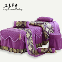 促销美容床七件套紫色床罩四件套棉质植物花卉图案高档东亚泰国风