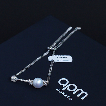 apm monaco欧美时尚大牌925纯银单颗珍珠绳结手链女银饰品明星款