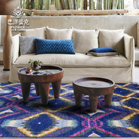 巴泽蕾克 手工羊毛地毯 巴基斯坦几何格子客厅卧室蓝色地毯包邮