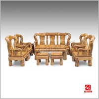 [红连地]缅甸黄金樟树瘤沙发 瘿木战国12公分沙发10件套实木沙发