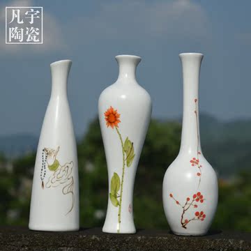 景德镇陶瓷纯手绘小花瓶无光白小花插茶道茶室日式小花器装饰摆件