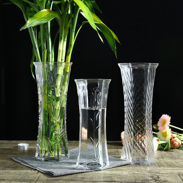 透明玻璃花瓶水培荷花缸绿萝玻璃花器客厅摆件插花花器约欧式