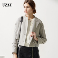 UZZU优组2016秋装新款时尚女装百搭短外套女款修身短款羊毛呢外套