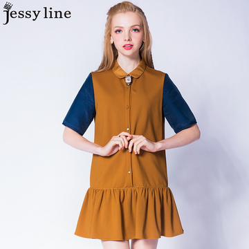 jessy line2015秋装新款女装 杰茜莱韩版百搭显瘦拼接休闲连衣裙