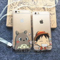 iphone6plus 5.5s海贼王路飞手机壳苹果5/6s挂绳龙猫透明软胶外壳
