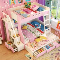 粉色公主儿童子母床上下床双层床高低床蓝色组合床男孩母子床家具