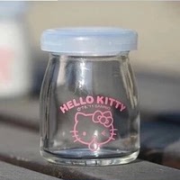 Hello Kitty 玻璃小牛奶瓶布丁瓶酸奶瓶果冻杯调味罐 含加强盖