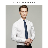 FULL MONTY白色高支棉温莎领衬衫男士长袖商务修身型衬衣纯色正装
