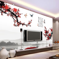 电视背景墙纸 无缝大型壁画客厅中国风无纺布墙纸3D立体墙布梅花