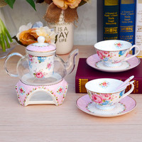 欧式田园加热玻璃陶瓷水果茶壶 下午茶红茶花茶茶具婚庆礼盒套装