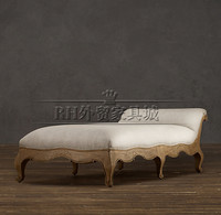 美式法式复古做旧橡木实木雕花贵妃椅贵妃榻躺椅沙发椅咖啡厅沙发