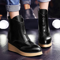 莫蕾蔻蕾 2015冬季新款英伦圆头时尚女靴坡跟增高靴及踝靴 5D139