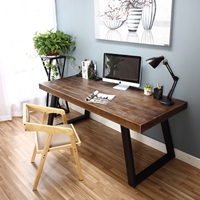 铁艺实木书桌书架电脑桌椅组合简约职员双人办公桌工作桌子写字台