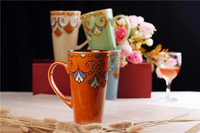 大容量陶瓷杯子 创意情侣马克杯 带盖杯子 水杯对杯 欧式彩绘陶瓷