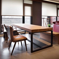 实木餐桌椅组合 美式复古简约LOFT工业风咖啡桌长桌铁艺餐厅饭桌