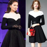 韩国代购女装2016秋装新款明星同款名媛小香风气质修身长袖连衣裙