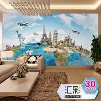 3D地图大型壁画欧式建筑壁纸咖啡店餐厅水吧酒吧KTV电视背景墙纸