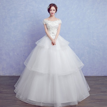 新娘结婚婚纱礼服2016新款冬季大码显瘦韩式齐地蕾丝一字肩大码女