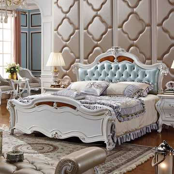 欧式床1.8米珍珠白法式床 头层珠光牛皮软靠双人床306