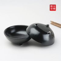 滏山瓷馆 黑色哑光三足小碗 特色日韩式陶瓷凉菜寿司料理小钵餐具