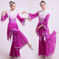 2015紫色广场秧歌服装新款套装中国风民族舞大码扇子舞蹈演出服女