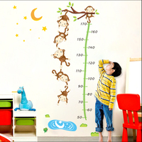 卡通猴子身高贴墙贴儿童房测量身高贴纸幼儿园装饰动物贴画可移除