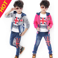 男童三件套2014春秋新款套装 儿童韩版运动装潮 大男孩卫衣三件套