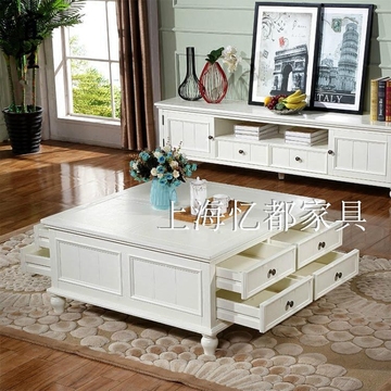 美式实木家具法式仿古白茶几电视柜组合套装简约客厅茶桌成套家具