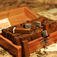 复古木盒装英文字母数字符号印章 一套70枚入
