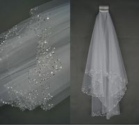 新娘头纱手工串亮片白色米色韩式公主双层头纱婚纱配件