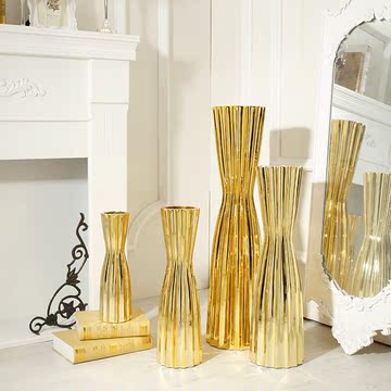 家居欧式装饰品 陶瓷工艺品花瓶摆件 电镀花瓶 桌摆仿真花花瓶