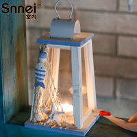 Snnei地中海风格田园创意防风蓝白色木质制家用单头悬挂式小烛台