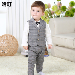 英式绅士帅气婴幼儿服装0-1-2岁男宝宝秋装一岁童装婴儿套装3件套